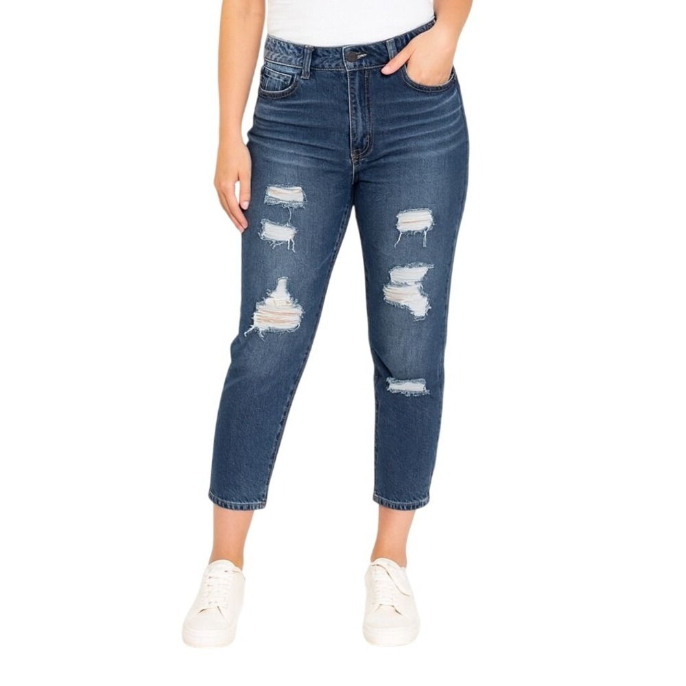 BLUE SPICE Jeans Juniors 15‎ Dark Wash Skinny Girlfriend Distressed Ripped New